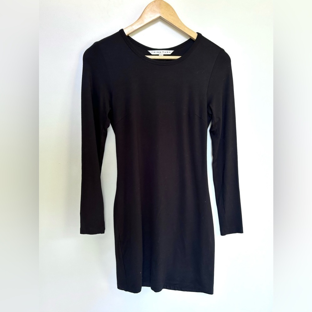 TRINA TURK Black Long Sleeve Knit Stretch twist knot Back Dress Womens